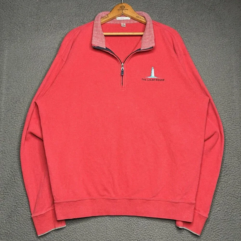 The Sea Pines Resort Peter Millar 1/4 Zip Pullover Sweater Coral Pink Men’s XL